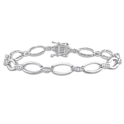 Mimi & Max 1/4ct Tdw Diamond Oval Link Bracelet In Sterling Silver - 7.25 In. In White