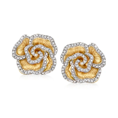 Ross-simons Diamond Flower Earrings In 18kt Gold Over Sterling In White