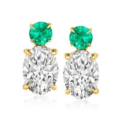 Ross-simons Lab-grown Diamond Drop Earrings With . Emeralds In 14kt Yellow Gold In White