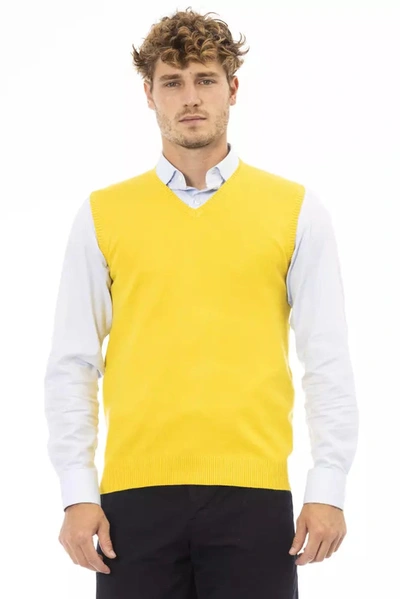 Shop Alpha Studio Viscose Men's Vest In Yellow