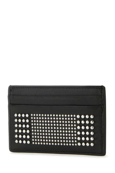 Alexander Mcqueen Black Card-holder With Silver-finished Studs In Leather Man In Black