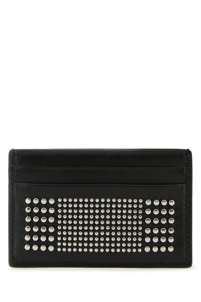 Alexander Mcqueen Black Card-holder With Silver-finished Studs In Leather Man In Black