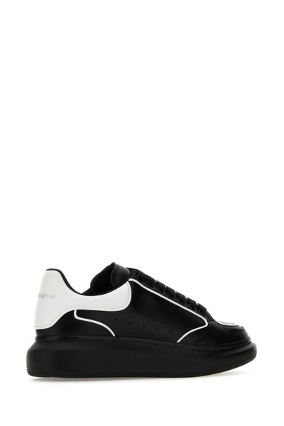 Shop Alexander Mcqueen Man Black Leather Sneakers With White Leather Heel