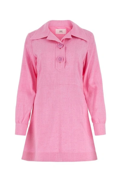 Shop Ami Alexandre Mattiussi Ami Woman Melange Pink Stretch Viscose Shirt Dress