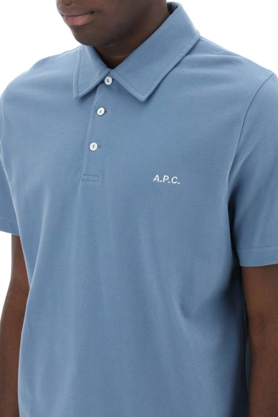 Shop Apc A.p.c. Austin Polo Shirt With Logo Embroidery In Blue