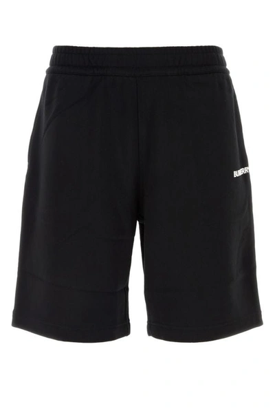 Shop Burberry Man Black Cotton Bermuda Shorts