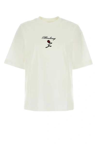 Shop Burberry Woman White Stretch Cotton T-shirt