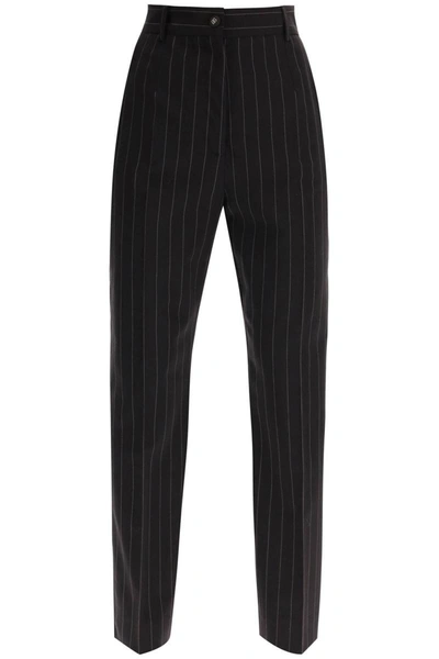 Shop Dolce & Gabbana Pinstriped Wool Pants In Multicolor