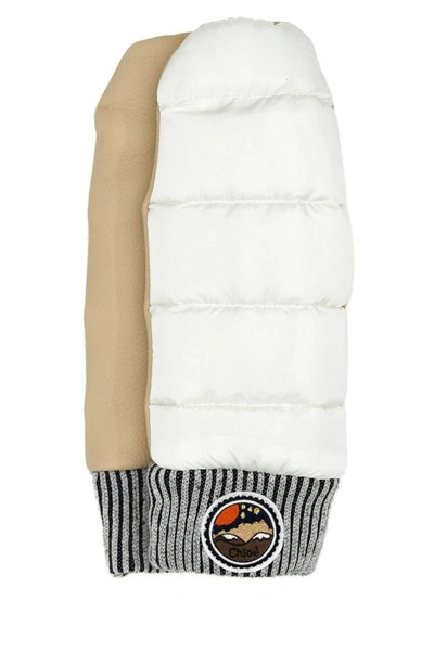 Shop Chloé Chloe Woman Two-tone Nylon And Leather Gloves In Multicolor