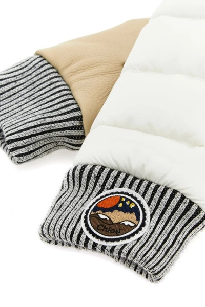 Chloé Chloe Two Tone Nylon And Leather Gloves In Multicolor