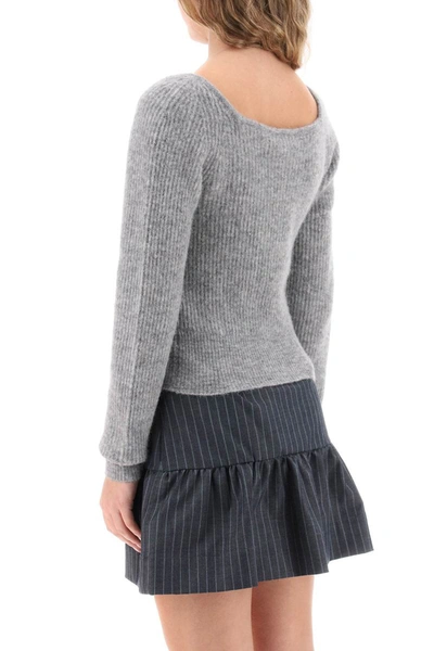 Shop Ganni Sweater With Sweetheart Neckline In Grey
