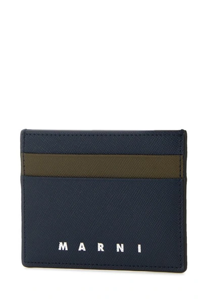 Shop Marni Man Two-tone Leather Cardholder In Multicolor