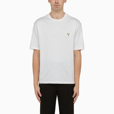 Shop Prada White Cotton Crew-neck T-shirt Men