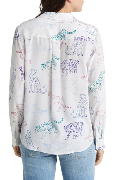 Shop Rails Kate Wildcat Print Button-up Silk Blouse In Jewel Wildcats