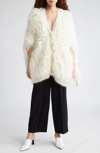 Shop Stella Mccartney Oversize Shaggy Alpaca & Wool Blend Cardigan In 9000 - Pure White