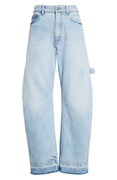 Shop Stella Mccartney High Waist Raw Released Hem Banana Leg Utility Jeans In 4699 - Light Vintage Blue