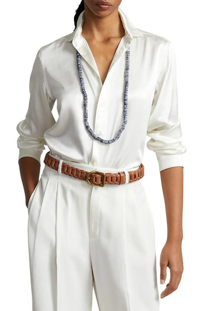 Shop Ralph Lauren Silk Charmeuse Button-up Shirt In Trophy Cream