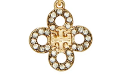 Shop Tory Burch Kira Crystal Clover Pendant Necklace In Tory Gold / Crystal