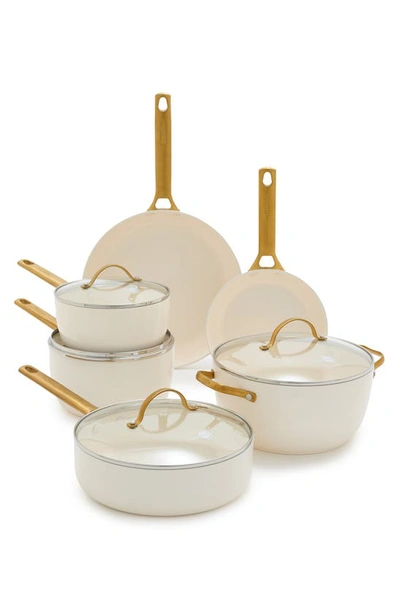 Shop Greenpan Reserve 10-piece Ceramic Nonstick Cookware Set In Cream