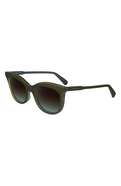 Shop Longchamp 53mm Gradient Cat Eye Sunglasses In Olive/ Azure