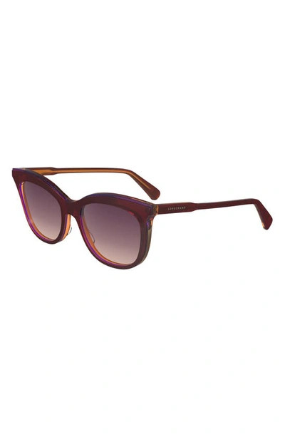 Longchamp 53mm Gradient Cat Eye Sunglasses In Dark Rose/ Peach