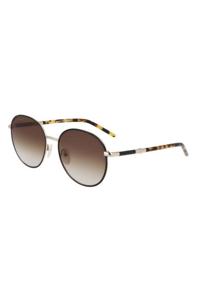 Shop Longchamp 53mm Gradient Round Sunglasses In Gold/ Black