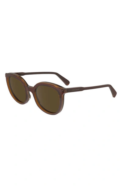 Shop Longchamp 50mm Round Sunglasses In Brown/ Caramel