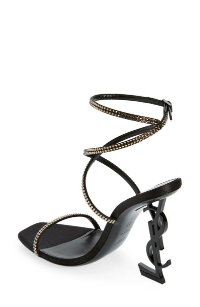 Shop Saint Laurent Opyum Ysl Heel Ankle Strap Sandal In Black/ Greige