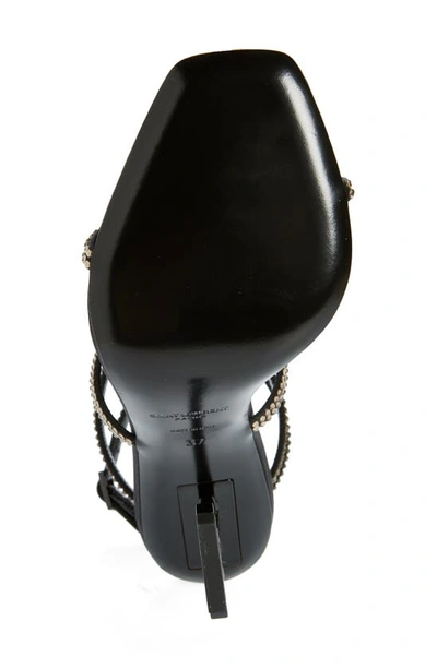 Shop Saint Laurent Opyum Ysl Heel Ankle Strap Sandal In Black/ Greige
