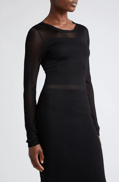Shop Totême Toteme Semisheer Long Sleeve Knit Cocktail Dress In Black