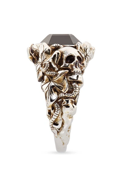 Shop Alexander Mcqueen Ivy Skull Ring In A.silver/ Jet Sw