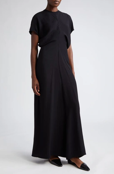 Shop Totême Blouson Bodice Satin Maxi Dress In Black