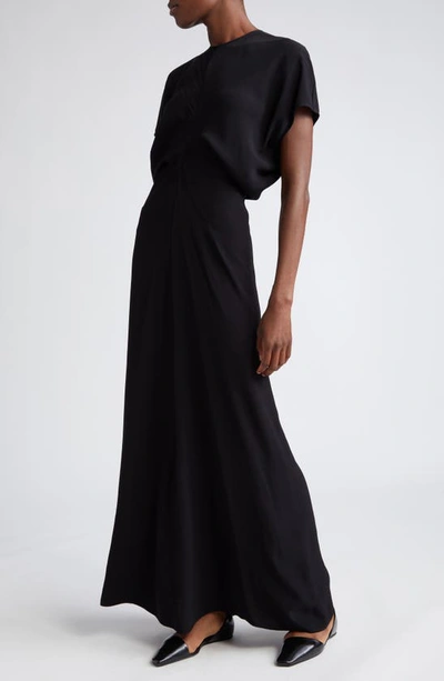 Shop Totême Toteme Blouson Bodice Satin Maxi Dress In Black