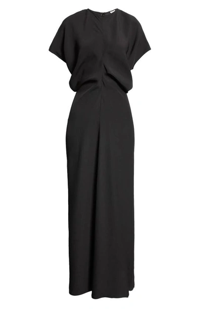 Shop Totême Blouson Bodice Satin Maxi Dress In Black
