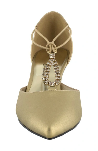Easy Street Moonlight Embellished T-strap Pump In Gold Satin