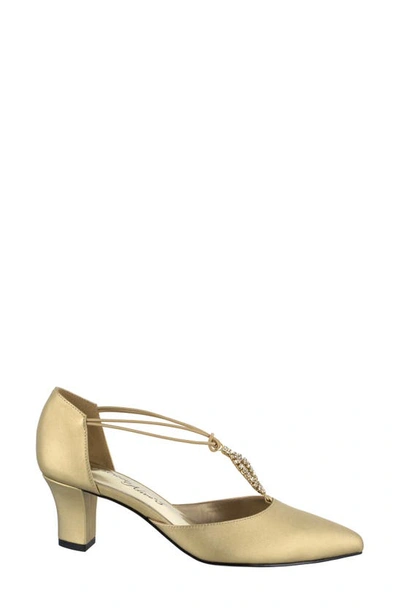 Easy Street Moonlight Embellished T-strap Pump In Gold Satin