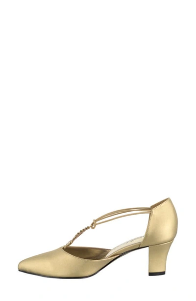 Easy Street Moonlight Embellished T-strap Pump In Gold Satin