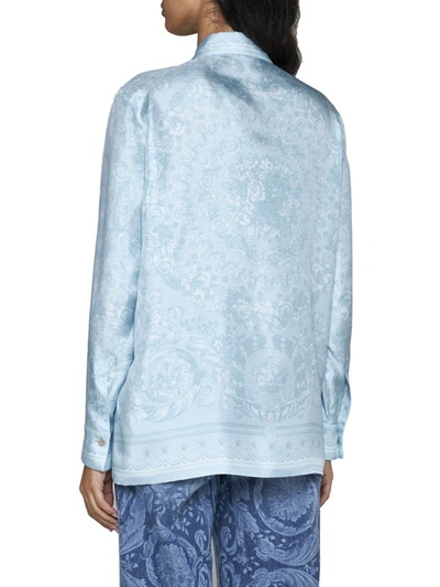 Shop Versace Shirts In Pale Blue