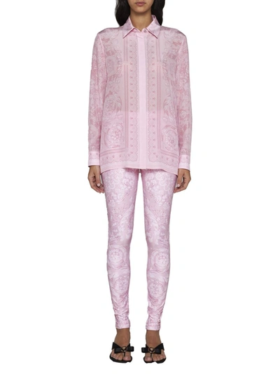 Shop Versace Trousers In Pale Pink