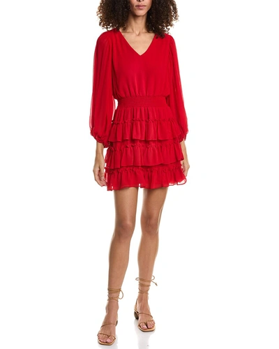Shop Vince Camuto Balloon Sleeve Ruffles Mini Dress In Red