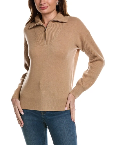 Shop Amicale Cashmere Quarter Zip Cashmere Pullover In Brown