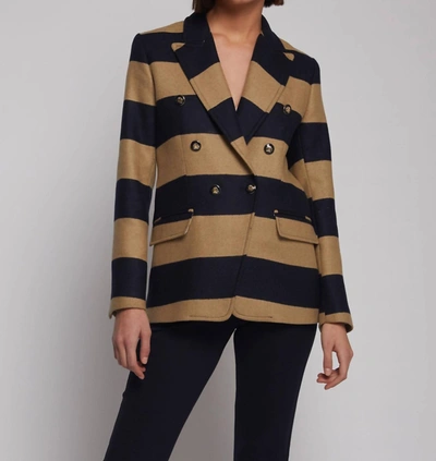 Shop Vilagallo Ingrid Double Breasted Stripe Jacket In Navy Camel In Brown