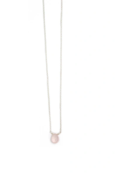 A Blonde And Her Bag Stephanie Delicate Drop Demi Fine Necklace In Rose Quartz In Pink