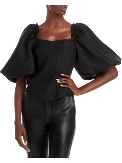 Shop Aje Womens Corset Seamed Puff Sleeves Cropped In Black