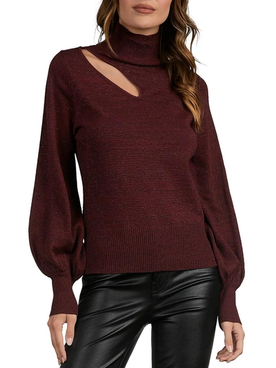 Shop Elan Womens Metallic Cut-out Pullover Sweater In Red