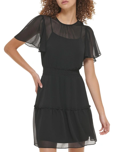 Shop Karl Lagerfeld Womens Smocked Short Mini Dress In Black