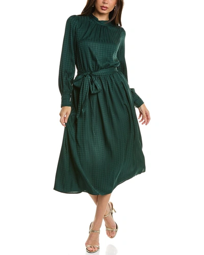 Shop Dress Forum Houndstooth Satin Midi Dress In Green