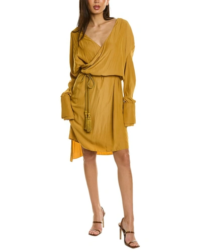 Shop Lanvin Twisted Midi Dress In Yellow