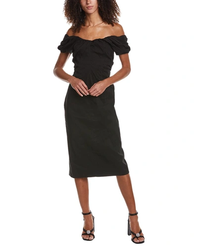 Shop A.l.c A. L.c. Nora Linen-blend Midi Dress In Black