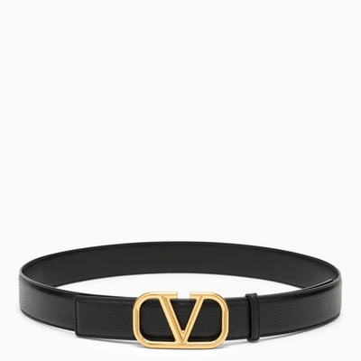 Shop Valentino Garavani Vlogo Black/gold Leather Belt